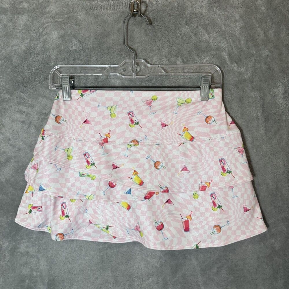 Lucky in Love XS Pink Cocktail Drink Check Ruffle Tennis Golf Skort Shimmer